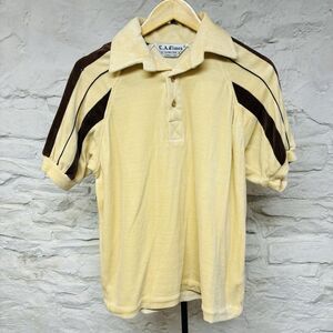 LA Times Vintage 80s 90s Terry Cloth Polo Shirt Striped Fuzzy Wide Collar Retro